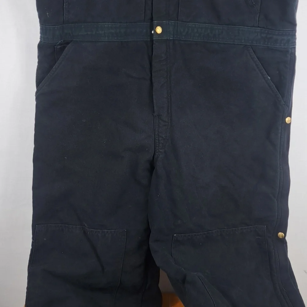 Carhartt canvas Duck bib red quilt double knee 1/2 zip 42/30 black overalls - Picture 2 of 8